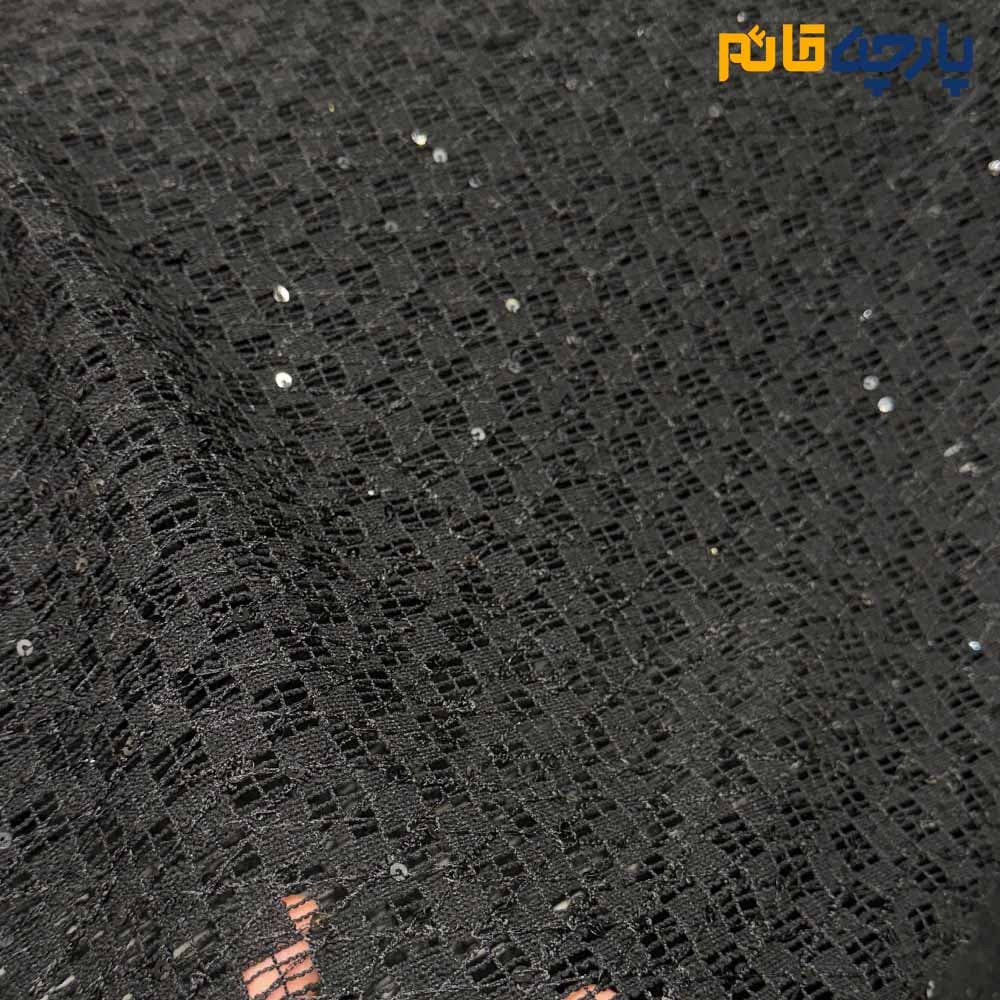پارچه مجلسی تور کتان ایتالیایی رنگ مشکی طرح مربعی لمه دوزی کد7815 — تصویر ۲