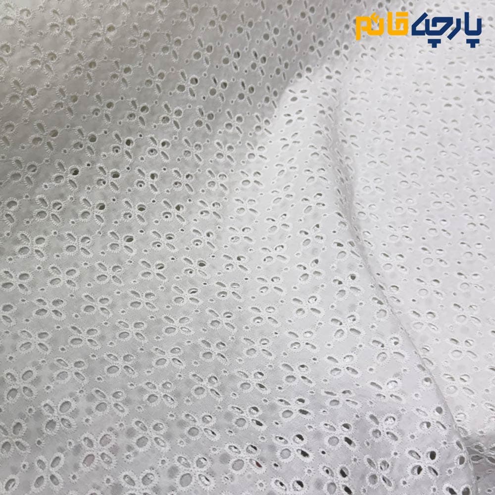 پارچه بهاره و تابستانه وال خامه دوزی کره ای طرح چهاربرگ ریز رنگ سفید کد7732 — تصویر ۲