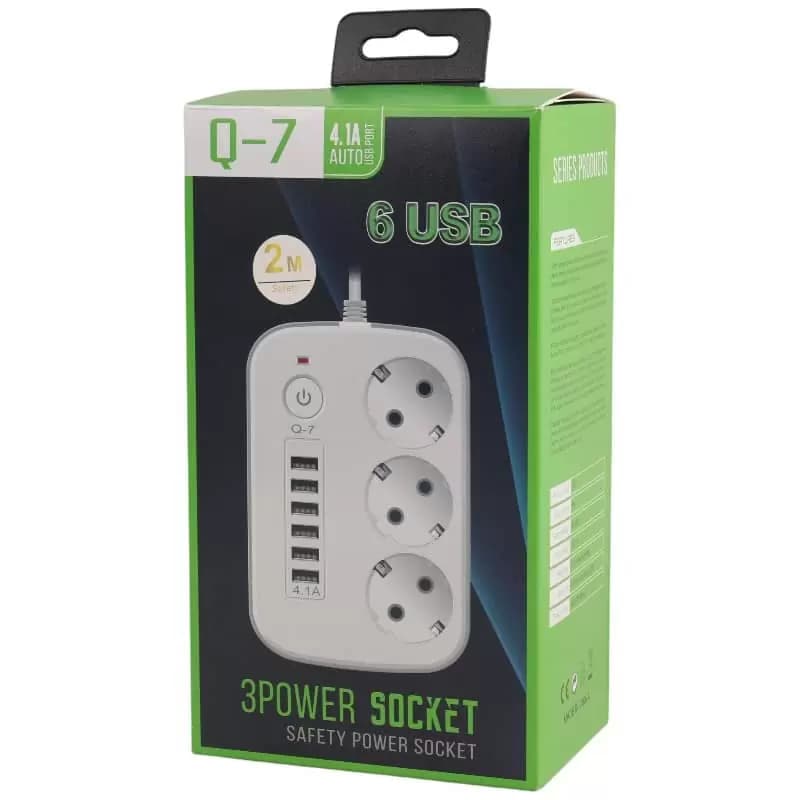 چند راهی 3 خانه برق Q-7 با کابل 2 متری + شارژر USB — تصویر ۱۲