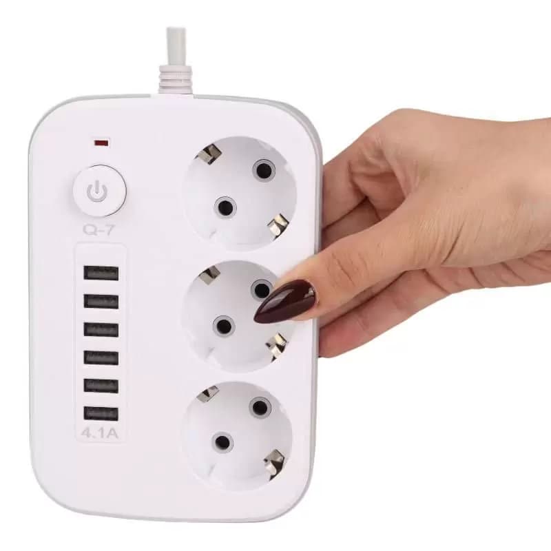 چند راهی 3 خانه برق Q-7 با کابل 2 متری + شارژر USB — تصویر ۱۰