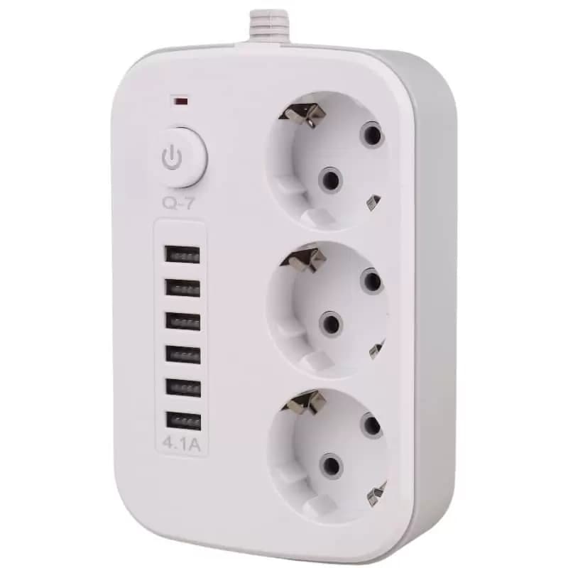 چند راهی 3 خانه برق Q-7 با کابل 2 متری + شارژر USB — تصویر ۷