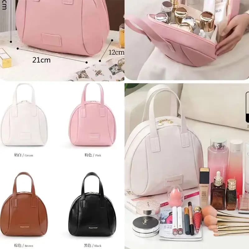 کیف آرایش چرم دسته دار — تصویر ۴
