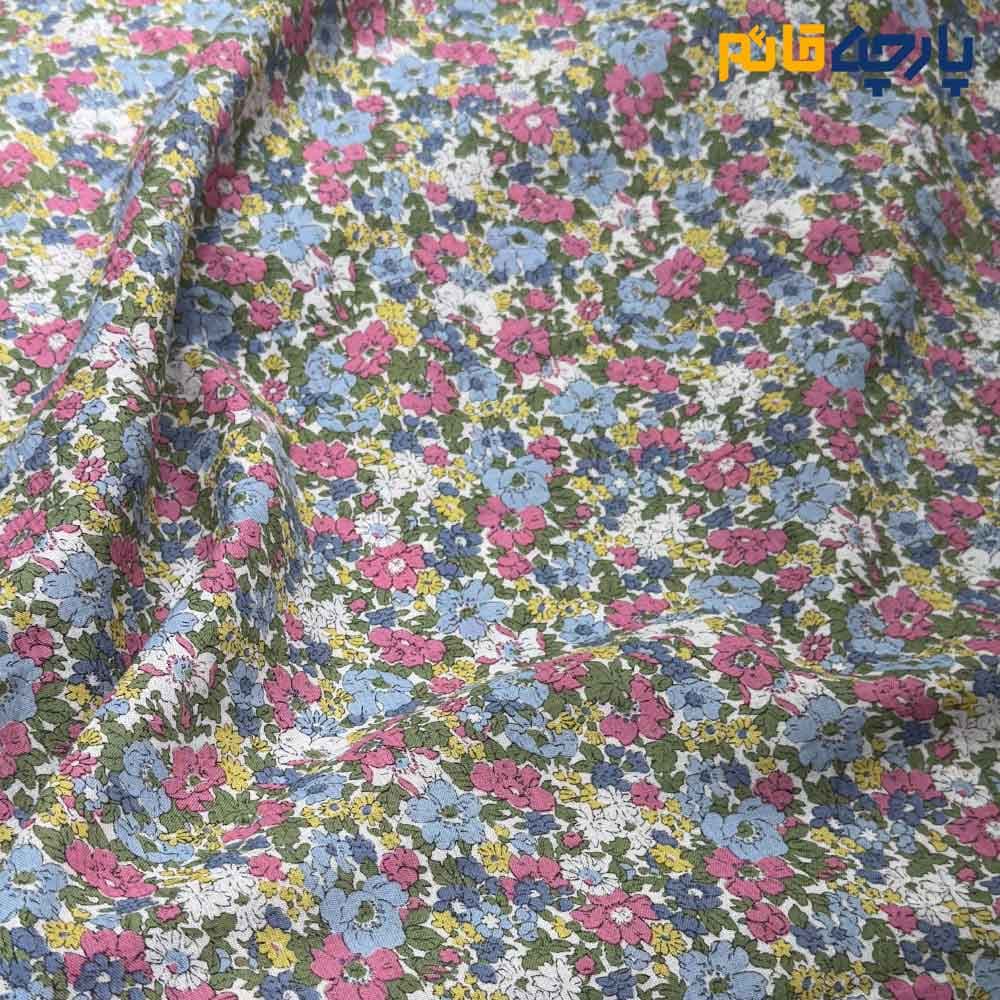 پارچه بهاره و تابستانه لینن طرحدار کره ای گلریز رنگ شاد کد ۶۹۷۱ — تصویر ۲