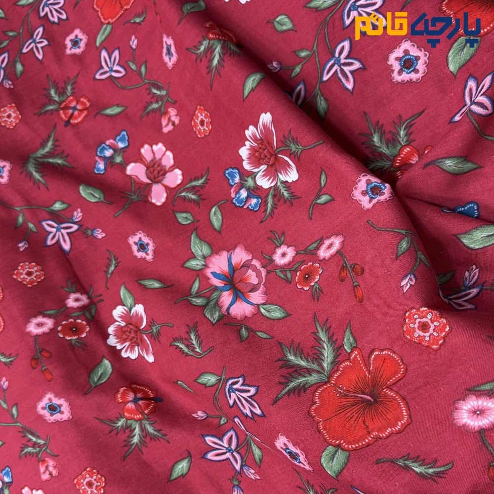 پارچه بهاره و تابستانه لینن طرحدار کره ای زمینه سرخابی صورتی گلدار خاص کد ۶۹۴۳ — تصویر ۲