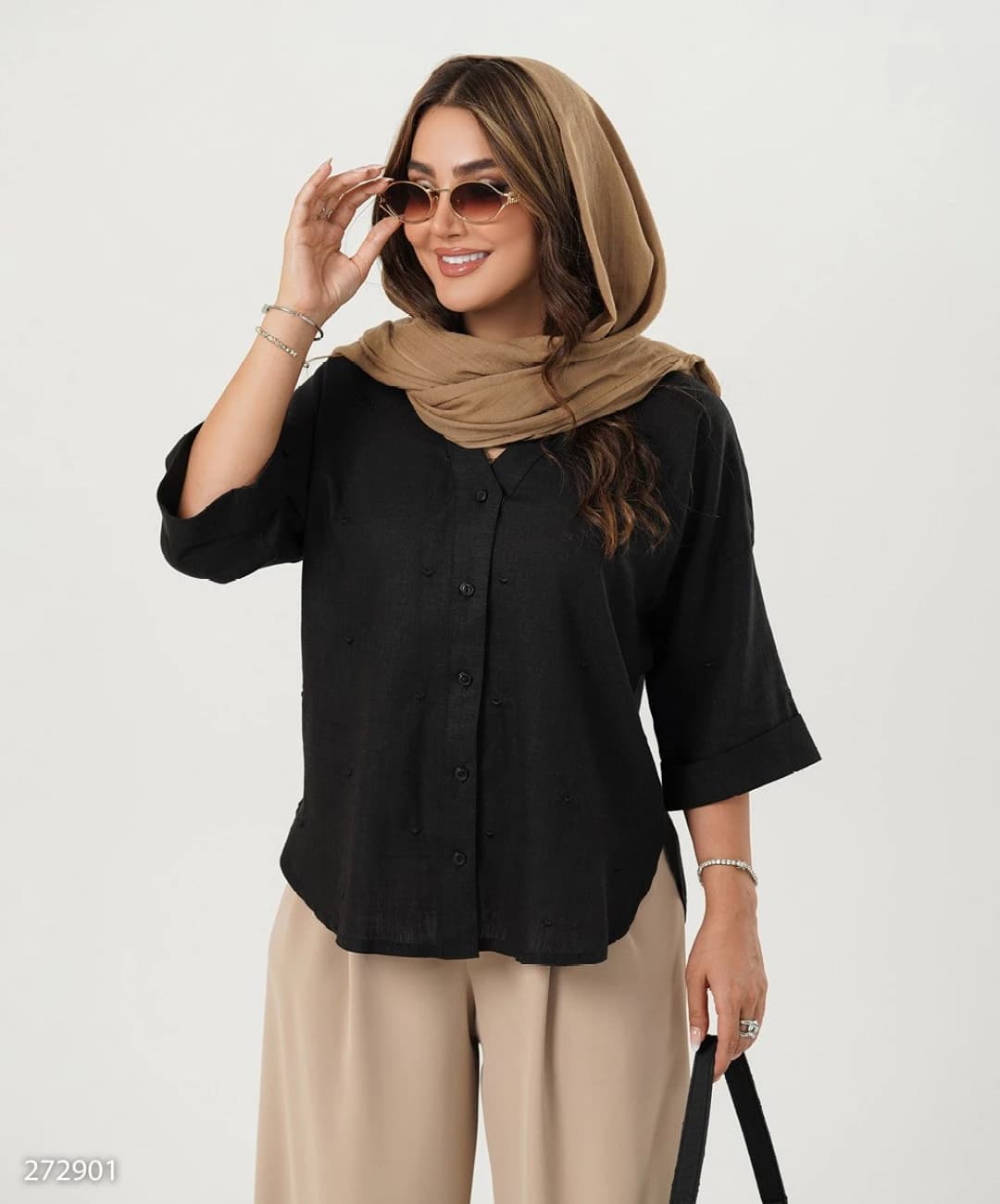 شومیز بغل چاکدار یقه مردانه مدل آکام |کد:7102 — تصویر ۲