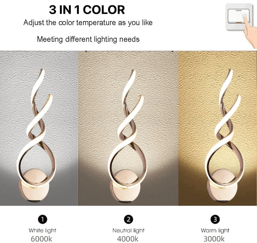 دیوارکوب LED مدرن سه رنگ چراغ دیواری پرنور، مناسب برای اتاق خواب، اتاق نشیمن، روشنایی راهرو، روشنایی کتابخانه و کنار شومینه و آینه و جاکفشی و کنسول — تصویر ۶