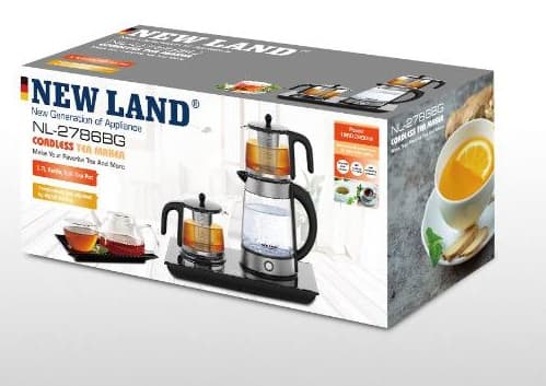 چای ساز کنارهمی 2 قوری پیرکس نیولند مدل side by side tea maker NEWLAND NL-2786BG