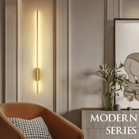چراغ دیواری LED لوله‌ای خطی ساده و مدرن خارجی طلایی، بالا پایین، پس‌زمینه روبرو، چراغ دیواری LED کنار تخت، راهرو، دیوارکوب LED طلایی — تصویر ۶