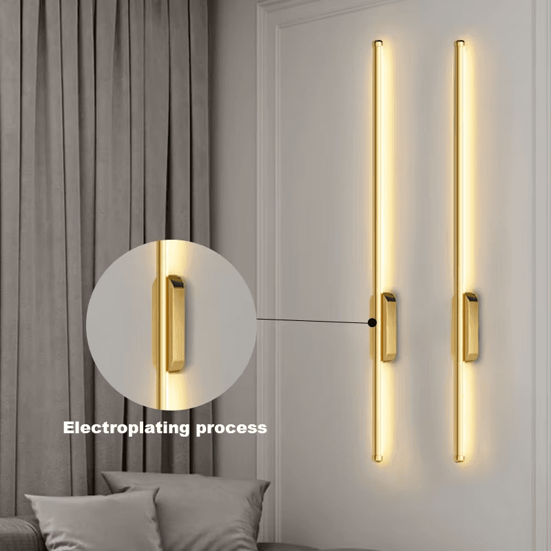 چراغ دیواری LED لوله‌ای خطی ساده و مدرن خارجی طلایی، بالا پایین، پس‌زمینه روبرو، چراغ دیواری LED کنار تخت، راهرو، دیوارکوب LED طلایی — تصویر ۷