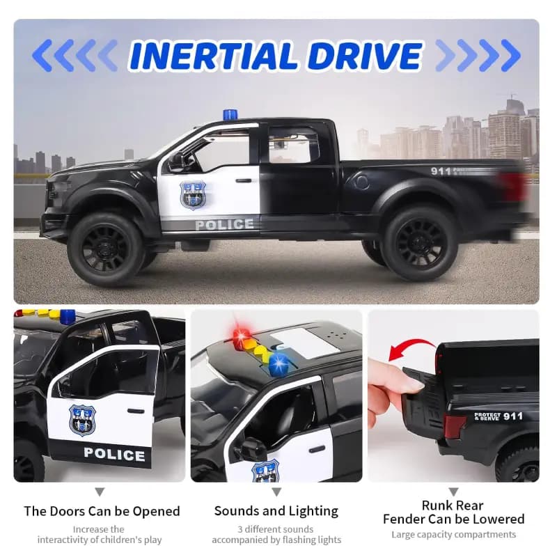 ماشین پلیس مشکی مدل Dodge Ram موزیکال کد 666-91 — تصویر ۴