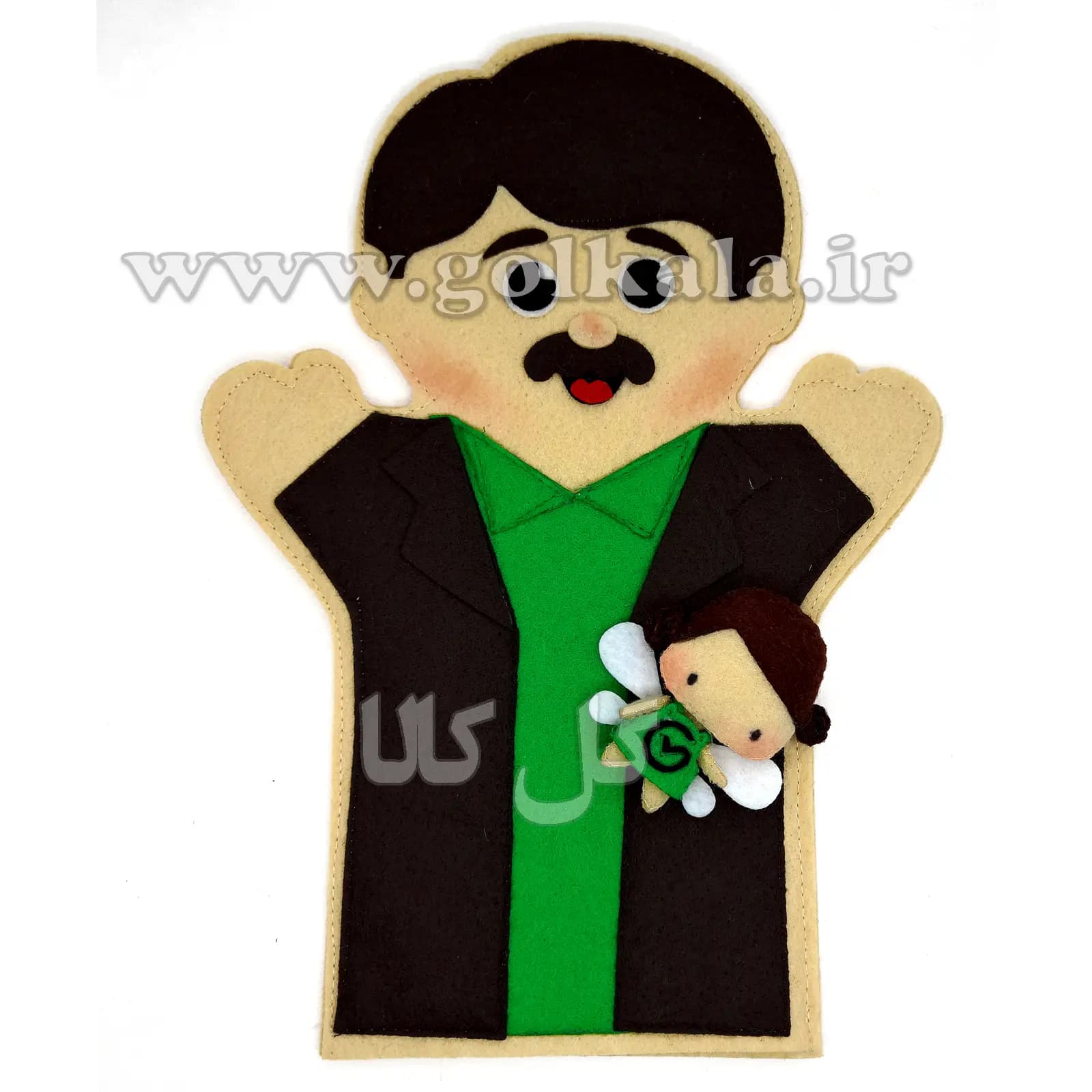 عروسک دستکشی خانواده امین و آزاده نمدی گل کالا | هدیه آموزشی و نمایشی ۲۳ سانتی — تصویر ۲
