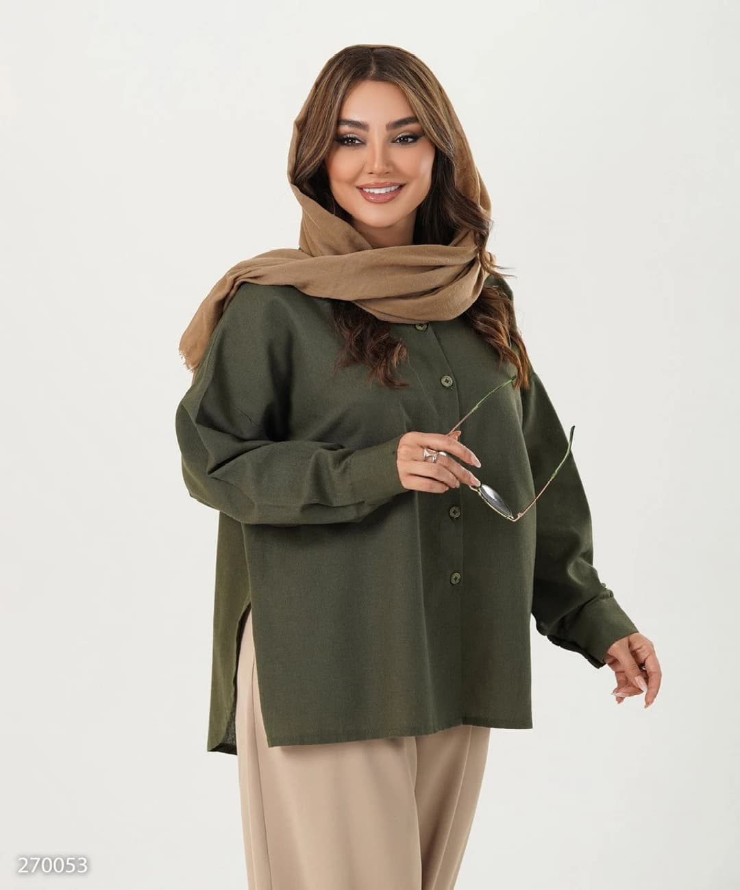 شومیز لینن جلو کوتاه پشت بلند مدل کلودیا |کد:7096