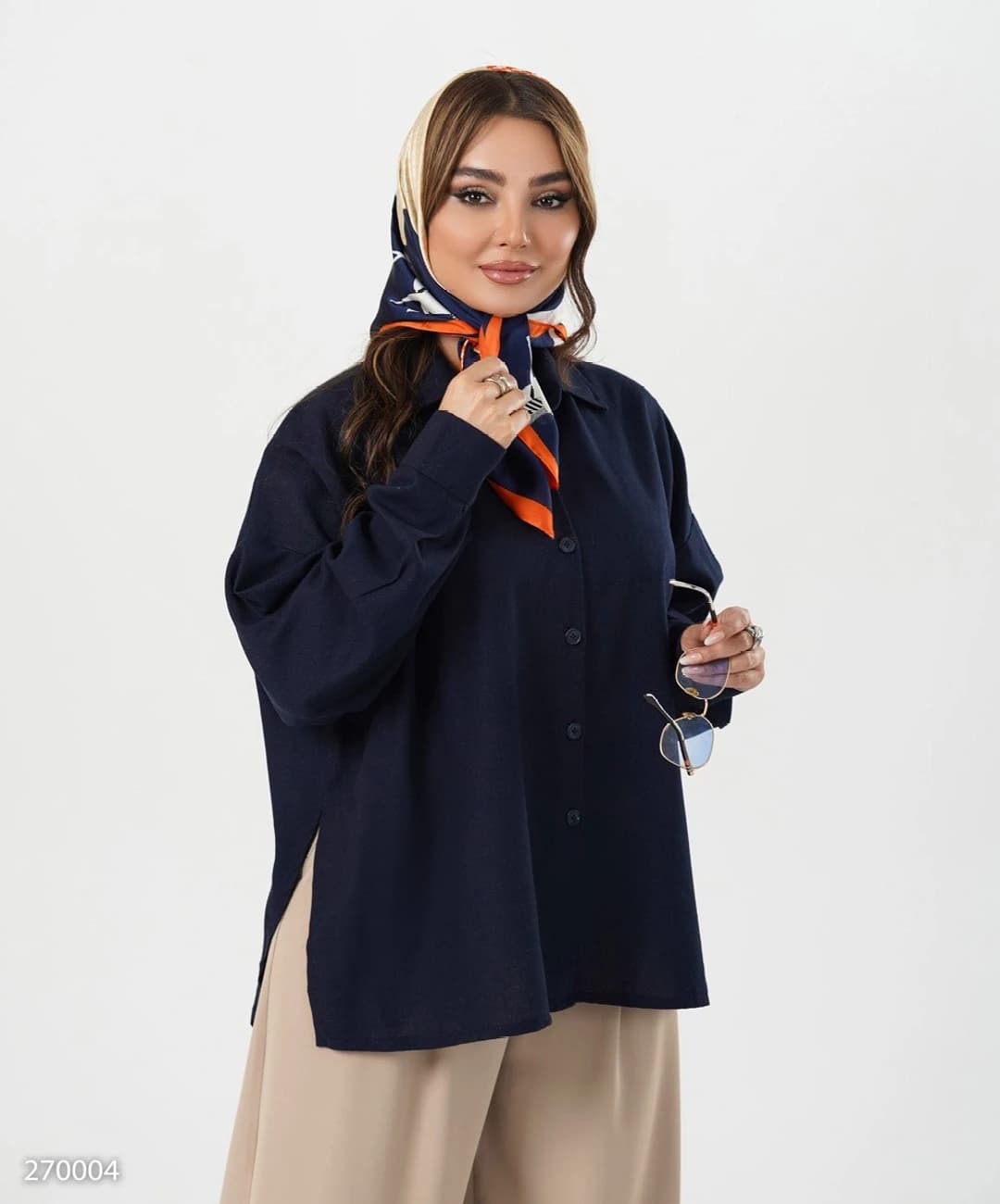 شومیز لینن جلو کوتاه پشت بلند مدل کلودیا |کد:7096 — تصویر ۲