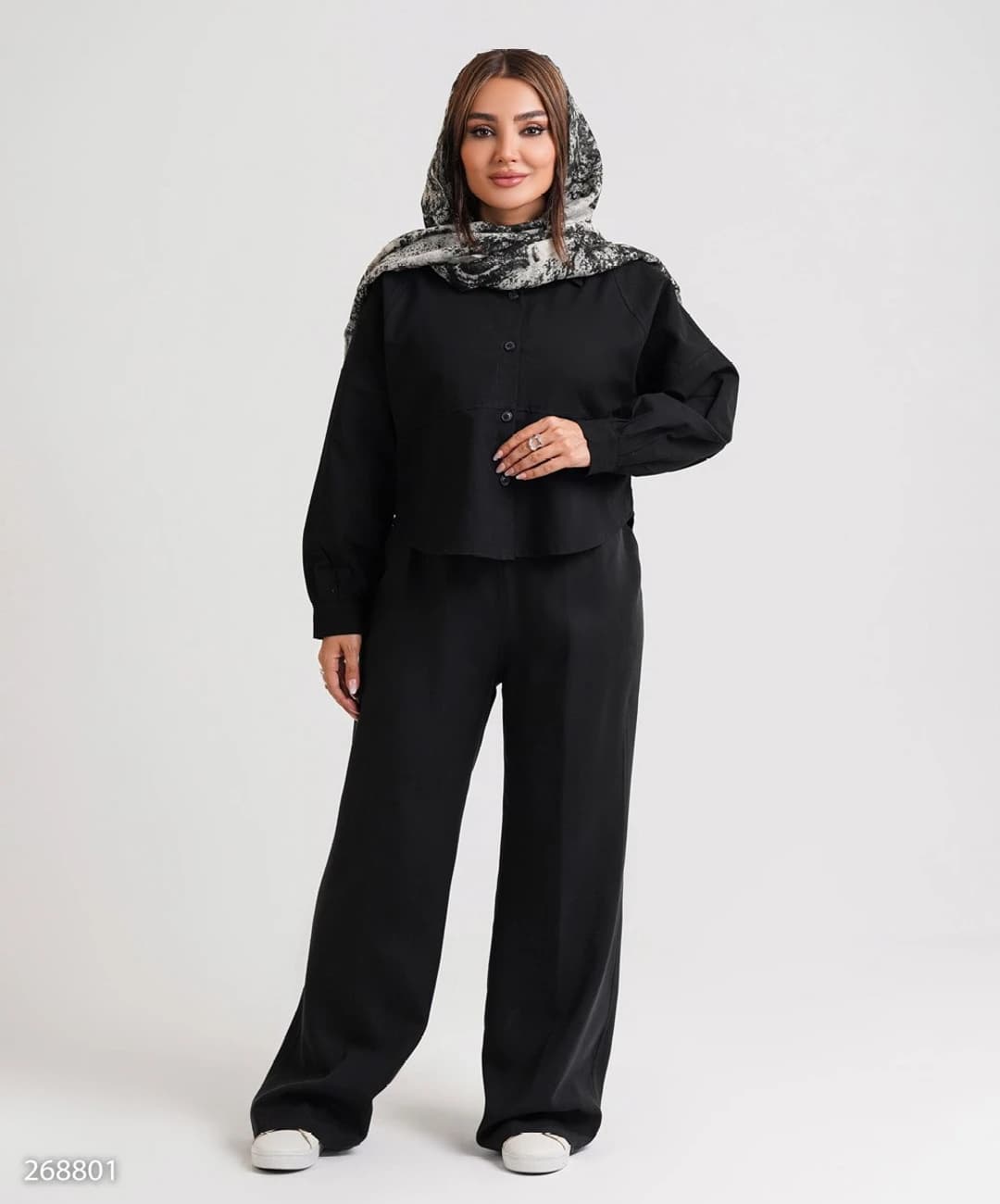 شومیز لینن کوتاه یقه مردانه مدل ژالان |کد:7095 — تصویر ۲