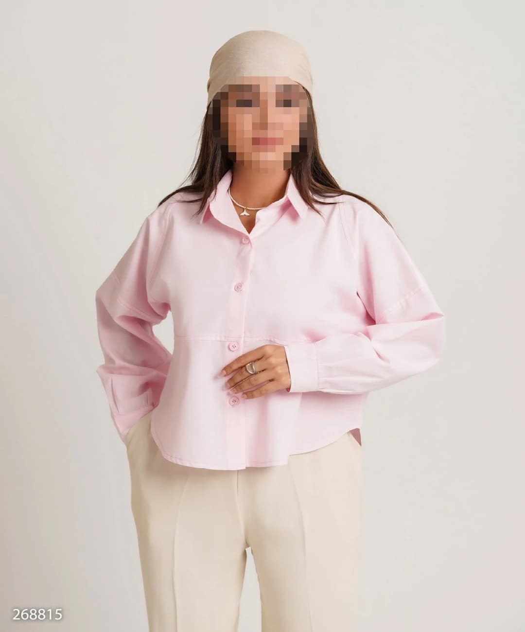 شومیز لینن کوتاه یقه مردانه مدل ژالان |کد:7095 — تصویر ۵