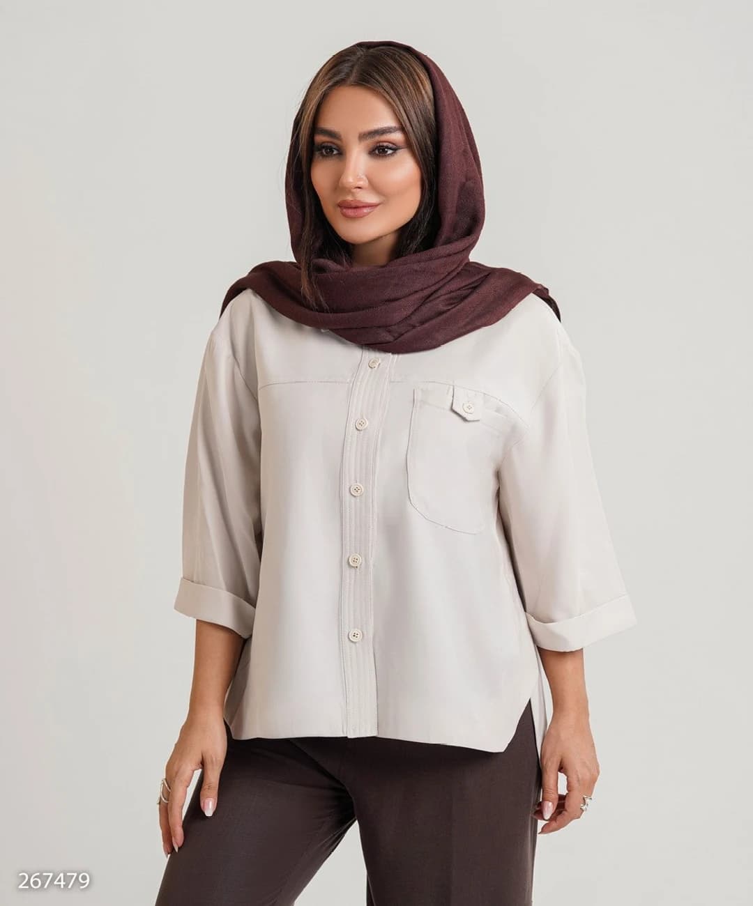 شومیز لیوسل بغل چاکدار یقه مردانه مدل دلاناز |کد:7094 — تصویر ۲
