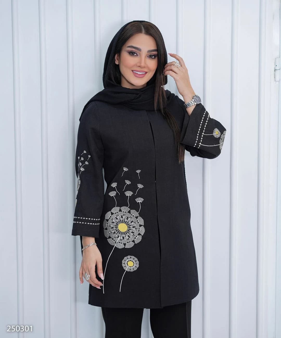 مانتو یقه گرد گلدوزی شانتون تایوان مدل پریشون |کد:1219 — تصویر ۶