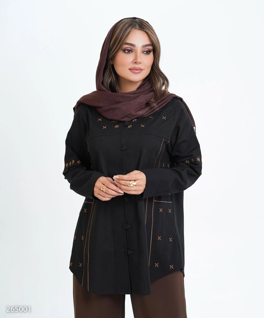 مانتو لینن یقه گرد گلدوزی شده مدل مانگو |کد:1213