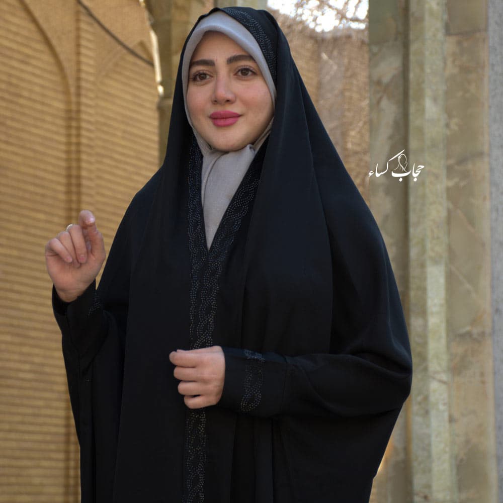 چادر دانشجویی کرپ کره ای -کامل نگین دار — تصویر ۳