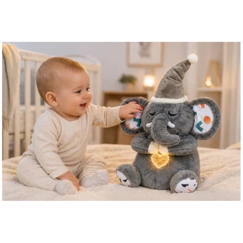 عروسک فیل کلاه دار موزیکال مدل Sleepy elephant چراغدار کد RJ6823A — تصویر ۲