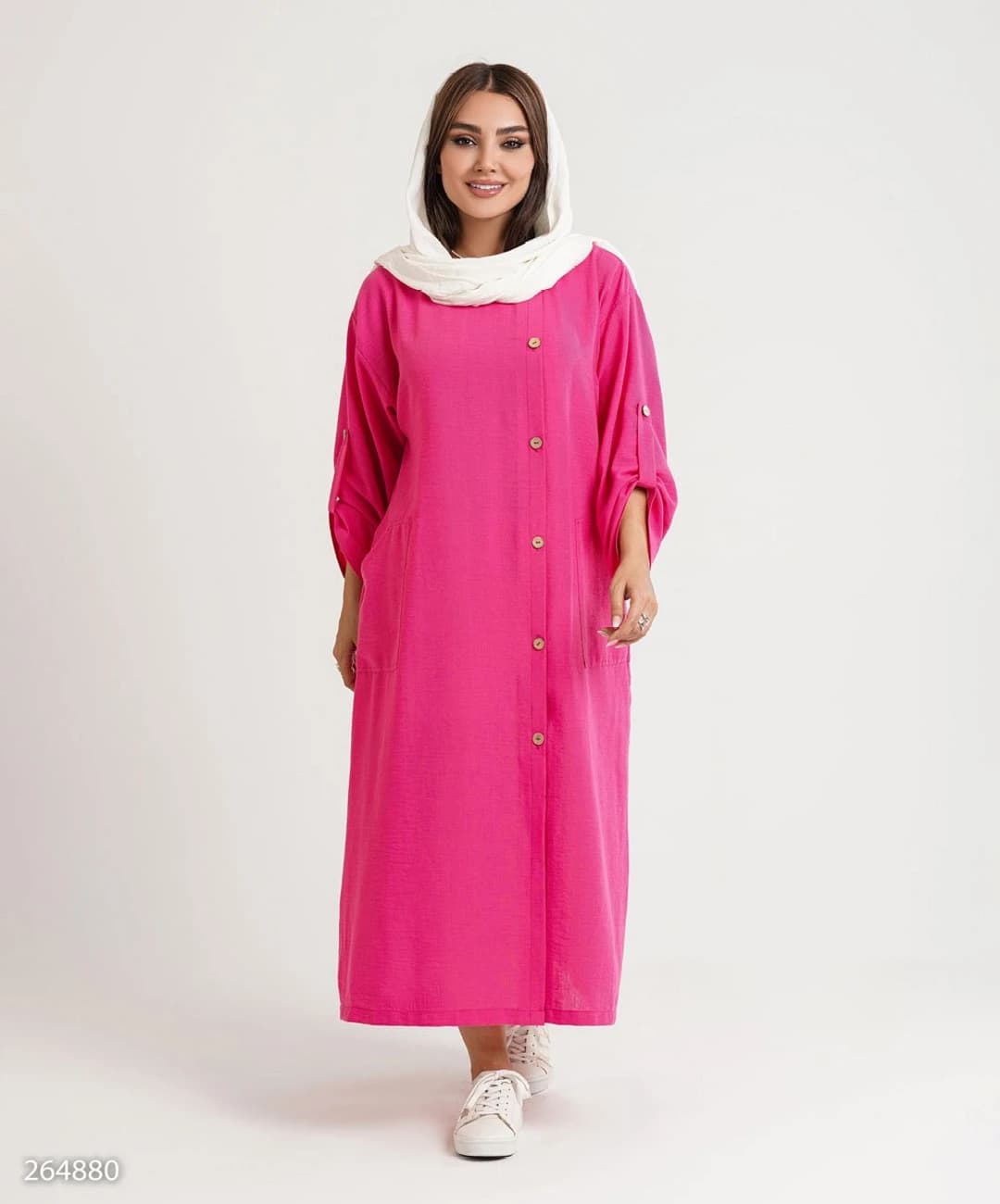 کفتان یقه گرد لینن زارا دکمه دار مدل سادیا |کد:6019 — تصویر ۵
