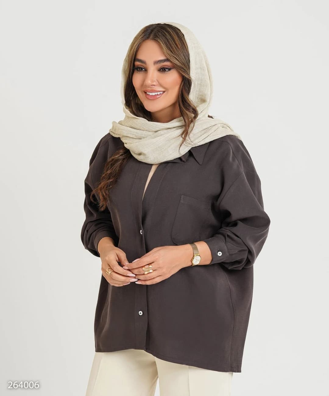 شومیز یقه هفت لیوسل دکمه دار مدل هانیسا |کد:7077