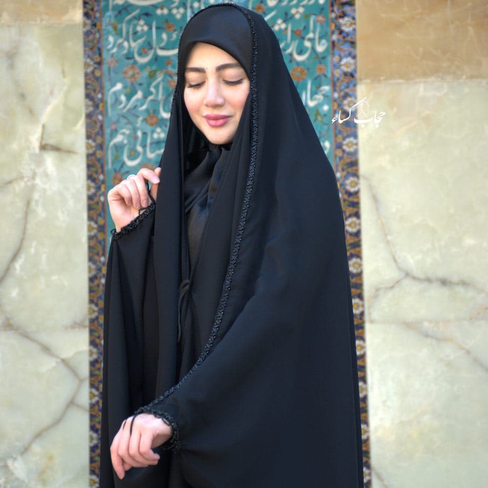 چادر عبایی جواهر دوزی خطی کرپ کره — تصویر ۲