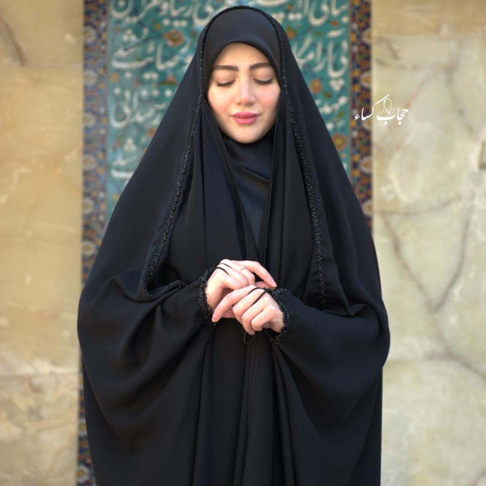 چادر عبایی جواهر دوزی خطی کرپ کره — تصویر ۳