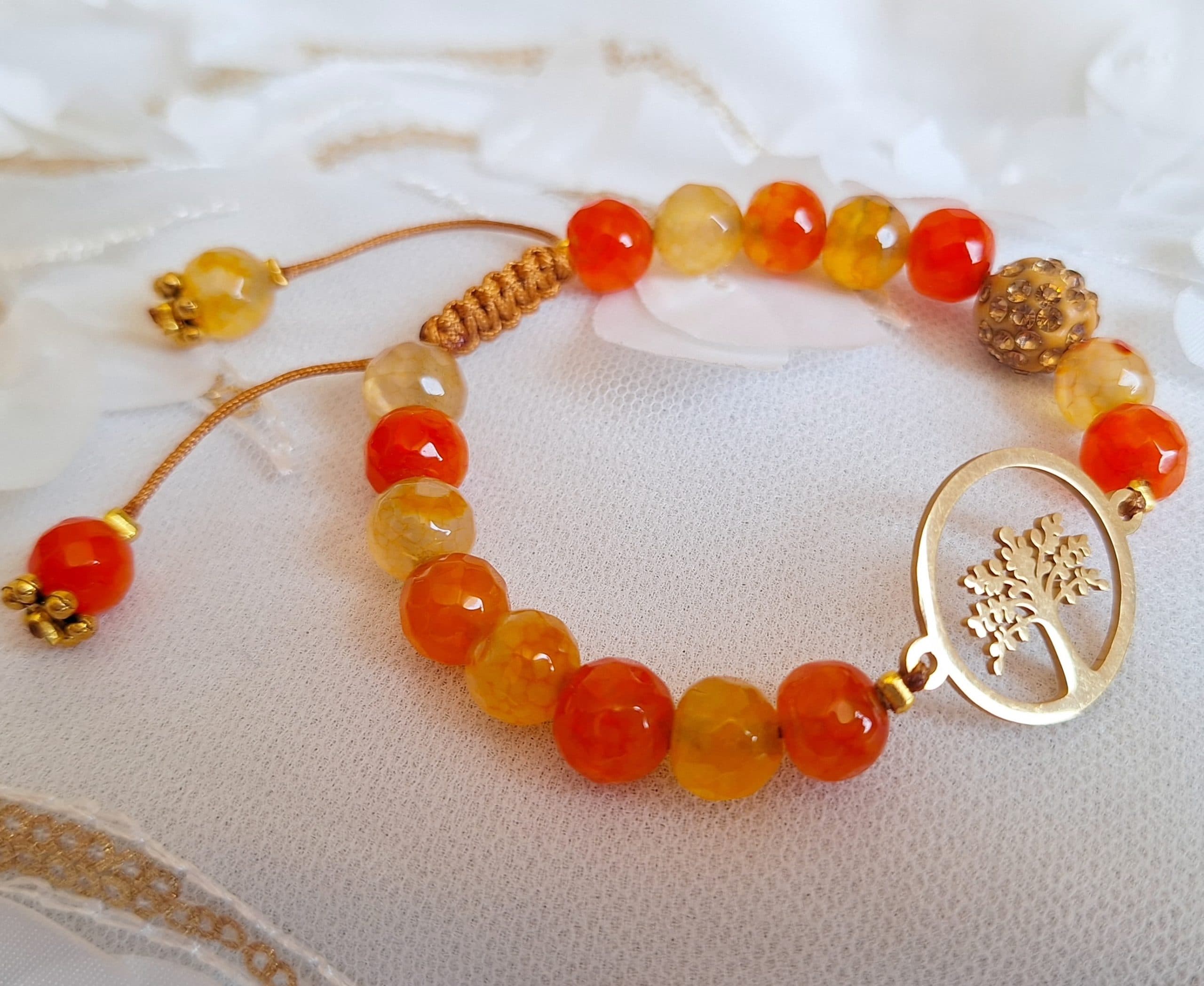 دستبند سنگ عقیق نارنجی _ کارنلین ( Carnelian ) کد 04-05 — تصویر ۳