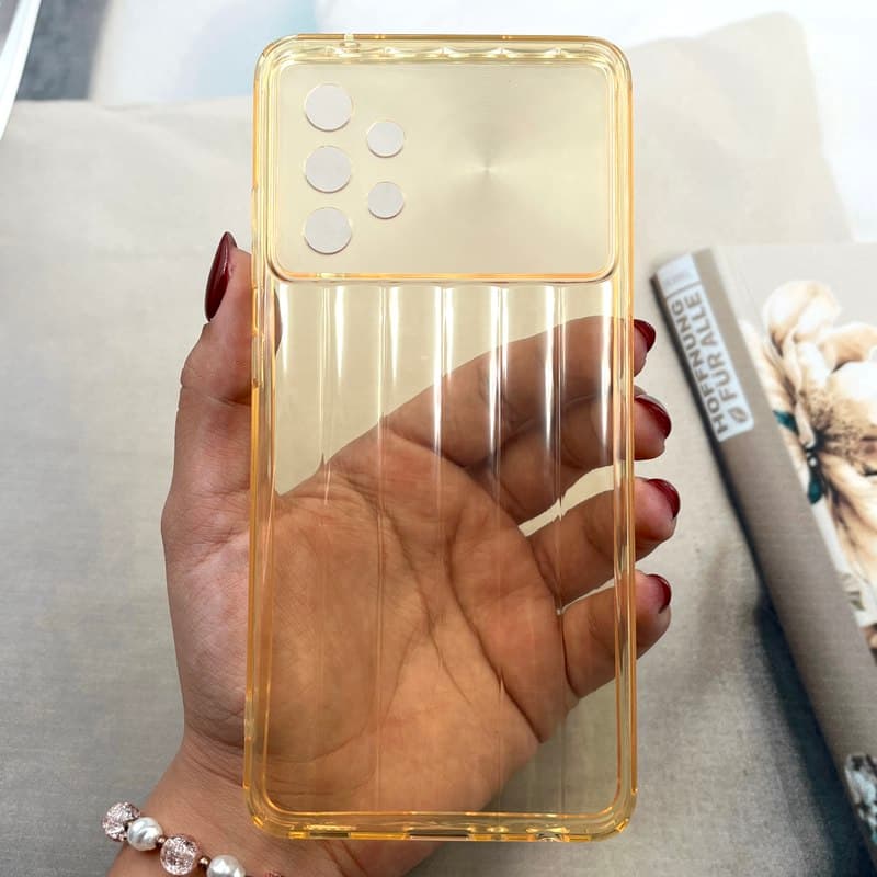 قاب گوشی Galaxy A52 / Galaxy A52S سامسونگ Crystal Square سیلیکونی شفاف ضد ضربه کرکره ای محافظ لنز دار طلایی کد 481366
