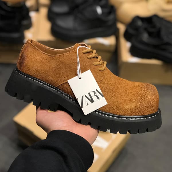 کتانی زارا فول بگ چرمی قهوه ای — تصویر ۲
