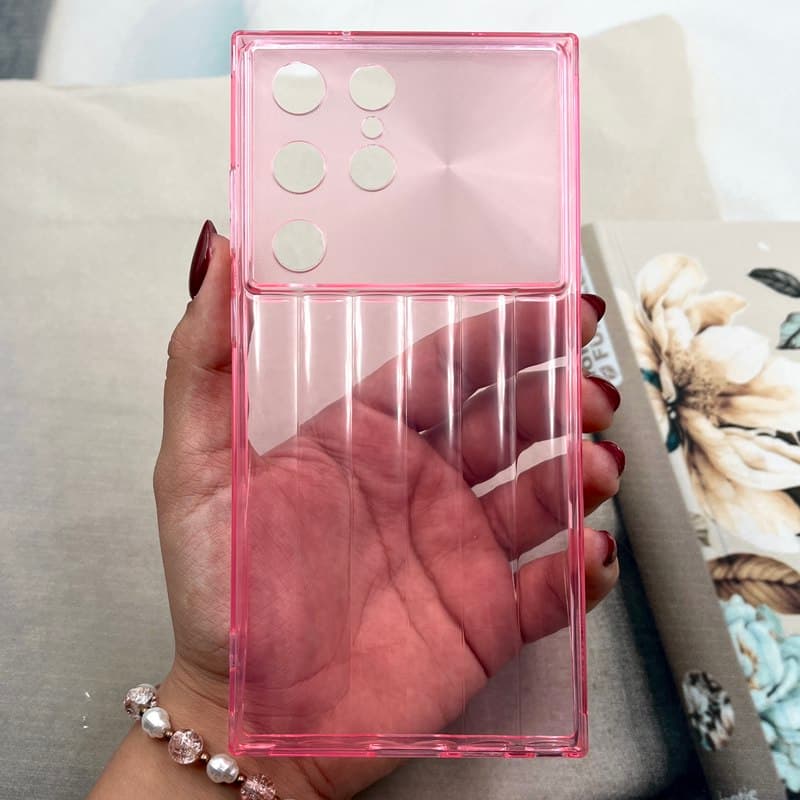 قاب گوشی Galaxy S23 Ultra سامسونگ Crystal Square سیلیکونی شفاف ضد ضربه کرکره ای محافظ لنز دار صورتی کد 231764