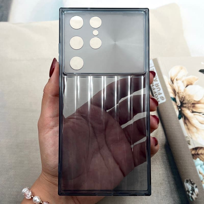 قاب گوشی Galaxy S23 Ultra سامسونگ Crystal Square سیلیکونی شفاف ضد ضربه کرکره ای محافظ لنز دار مشکی کد 514296