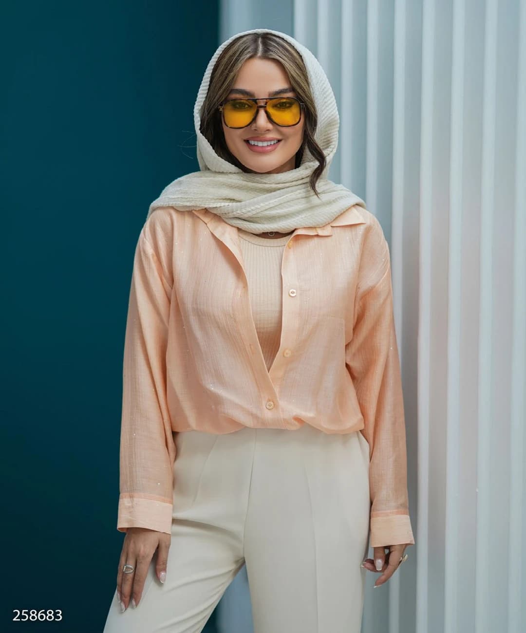 شومیز پری حریر لمه یقه مردانه مدل ماریاس |کد:7051 — تصویر ۲