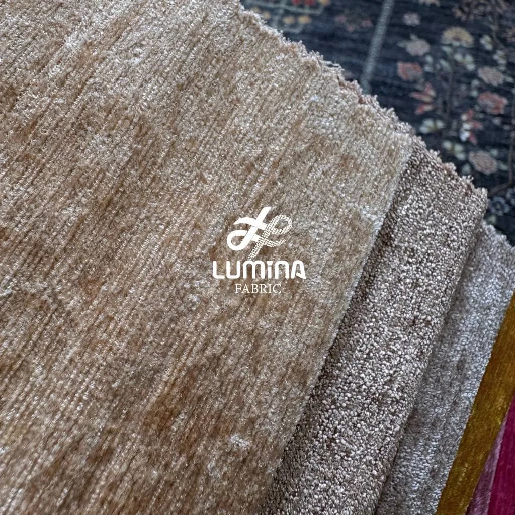 پرده آماده مخمل شانل کرم شامپاینی | پرده پانچ آماده مخمل شانل 280×150 | لومینا فابریک — تصویر ۲