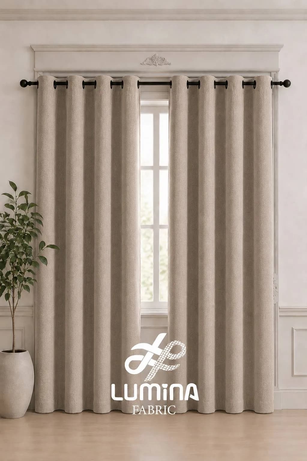 پرده پانچ آماده کتان گارنت رنگ نسکافه ای