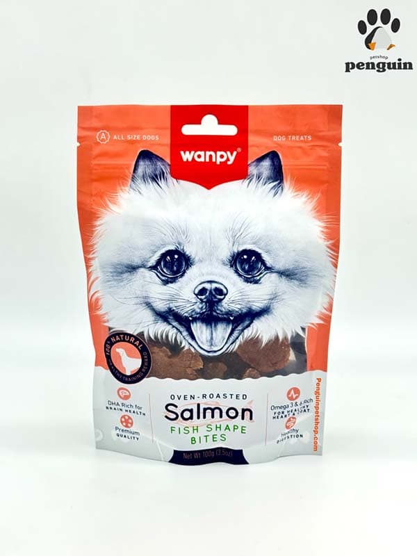 تشویقی ماهی شکل سگ ونپی مدل Salmon Fish Shape Bites طعم سالمون وزن 100 گرم