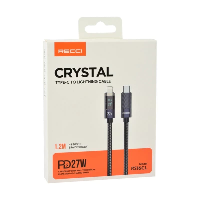 کابل فست شارژ لایتنینگ 27 وات 1.2 متری Recci مدل RS16CL