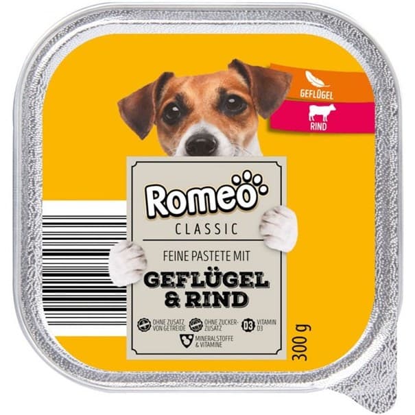 ووم سگ طعم گوشت پرندگان و گوساله Romeo Classic Geflügel & Rind وزن 300 گرم