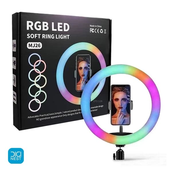 رینگ لایت مدل mj26 RGB سایز 10 اینچ — تصویر ۲