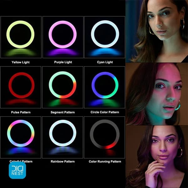 رینگ لایت مدل mj26 RGB سایز 10 اینچ — تصویر ۴