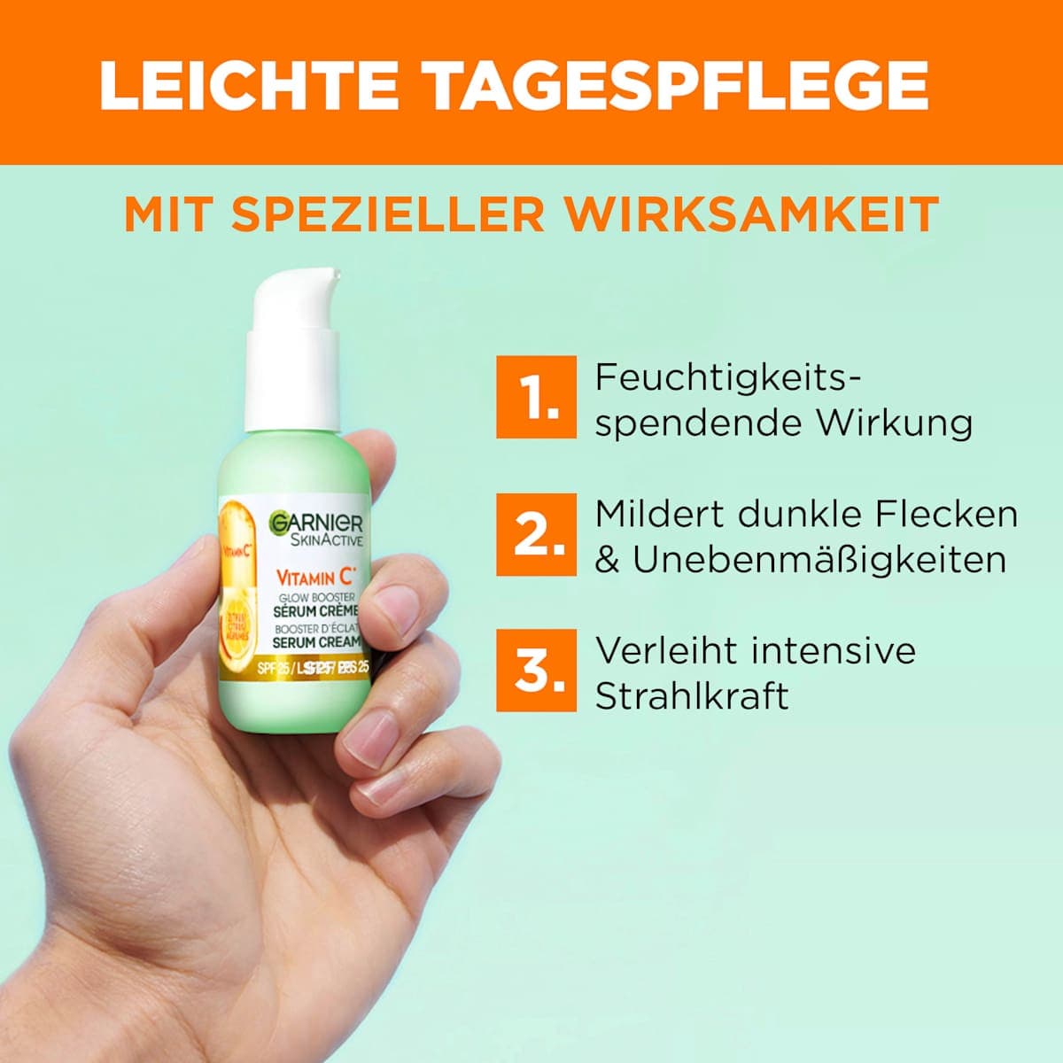 کرم-سرم ویتامین C دوکاره گارنیر Garnier Skin Active Gesichtsserum Creme 2in1 Vitamin C mit LSF 25 — تصویر ۴