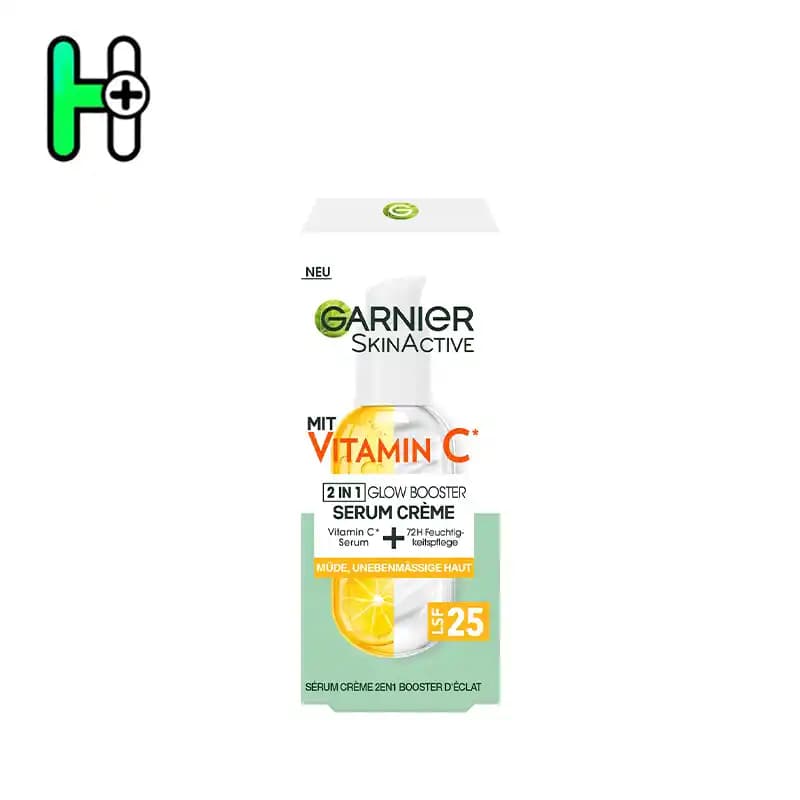 کرم-سرم ویتامین C دوکاره گارنیر Garnier Skin Active Gesichtsserum Creme 2in1 Vitamin C mit LSF 25 — تصویر ۲