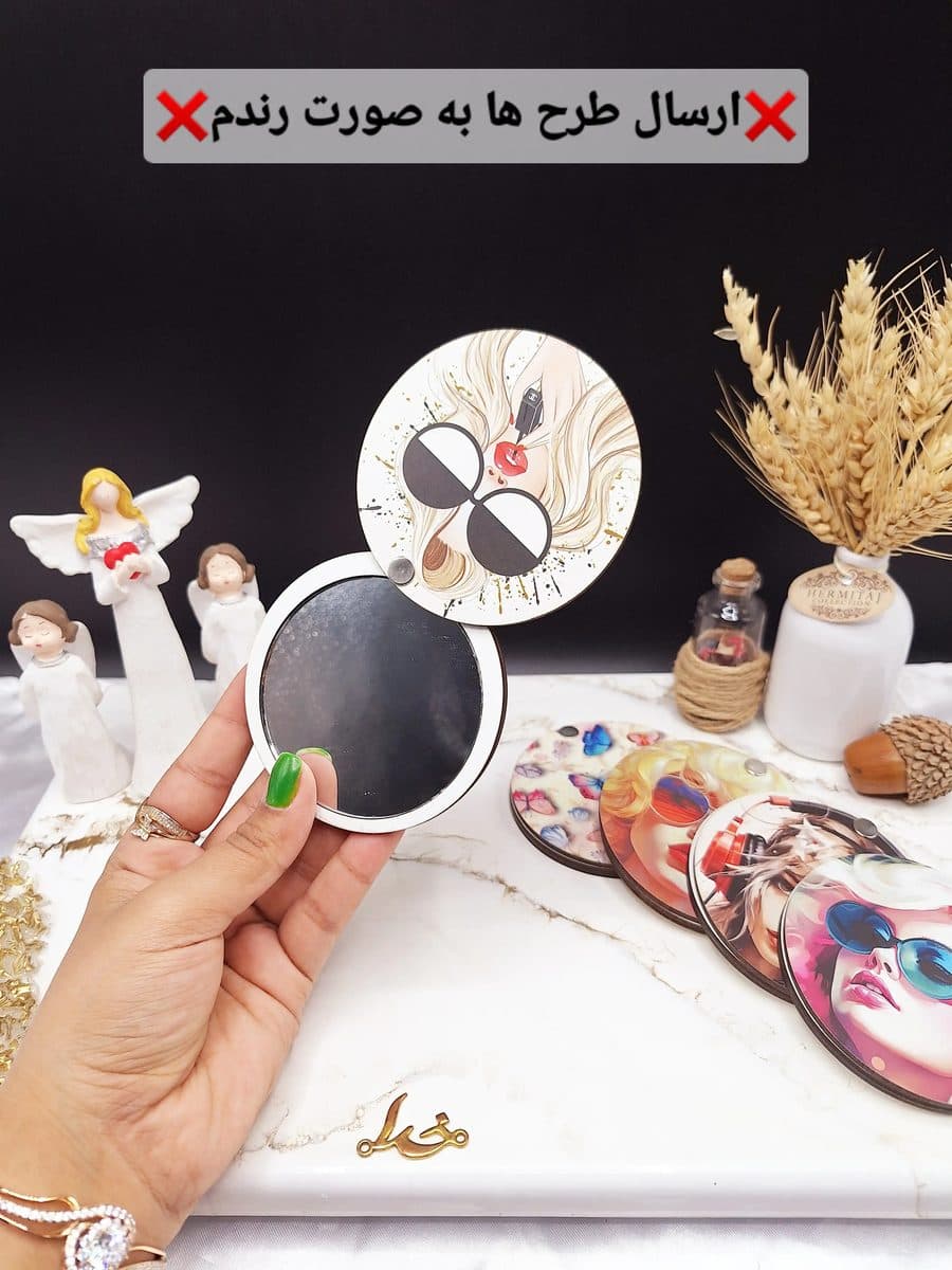 آینه چوبی دایره ای مدل دخترانه طرح سوم — تصویر ۲