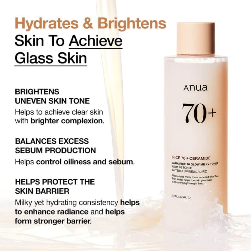 تونر روشن کننده و آبرسان برنج انوا Anua Rice 70 Anua Rice 70 Glow Milky Toner — تصویر ۵