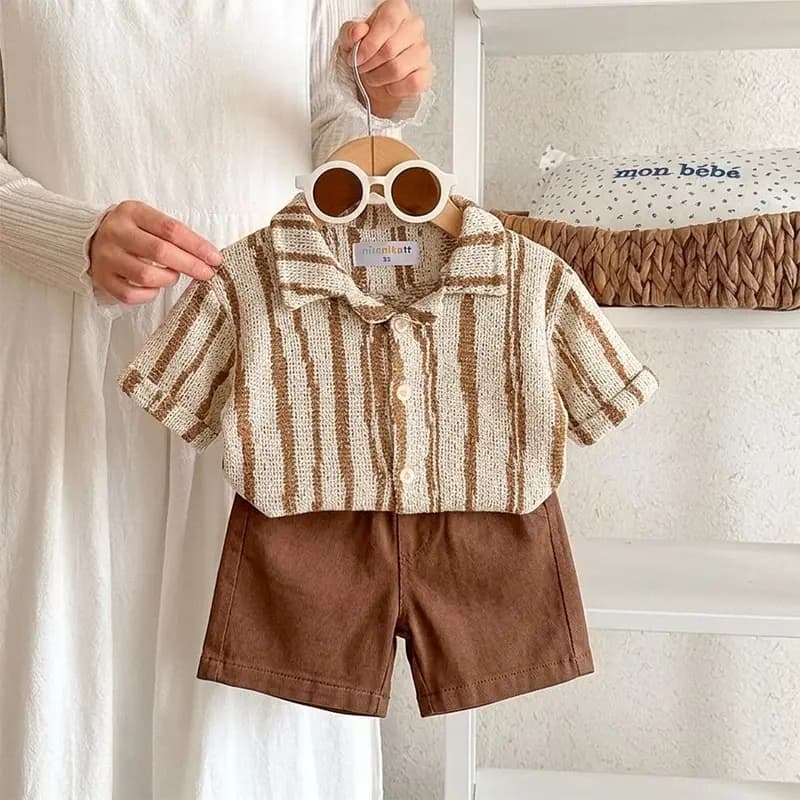 ست شومیز شلوارک پسرانه قهوه ای تابستانه کد 1254