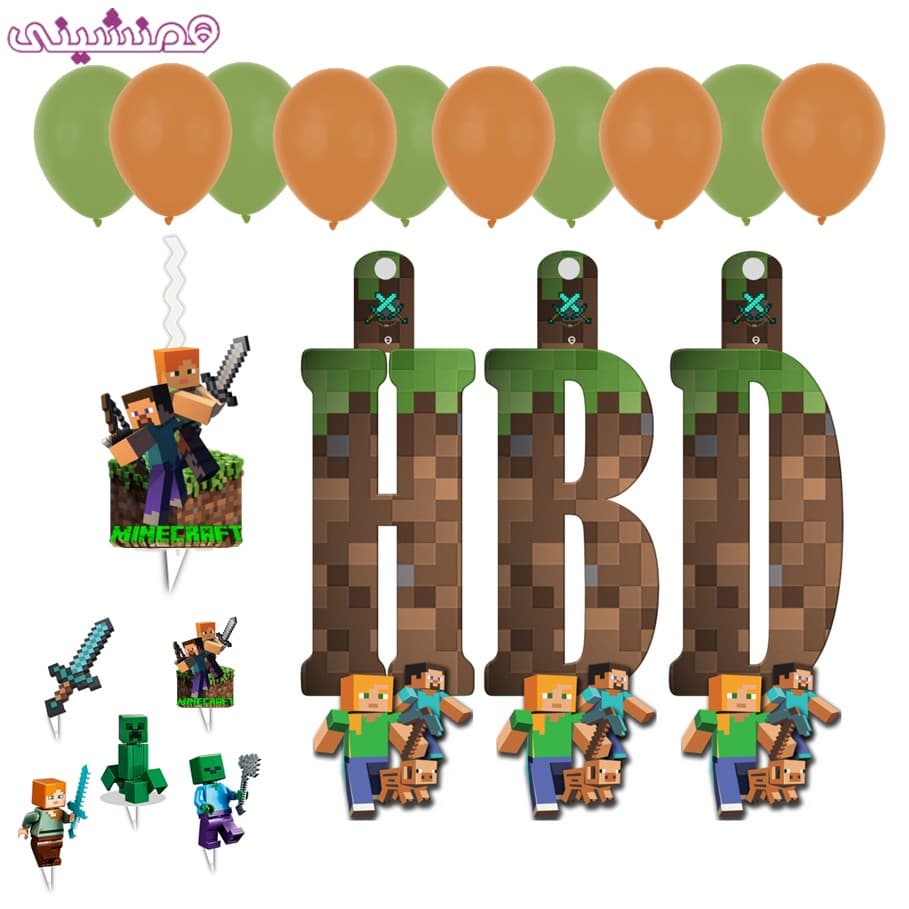 مجموعه 19 عددی دکور و تزیین تم تولد ماینکرافت
