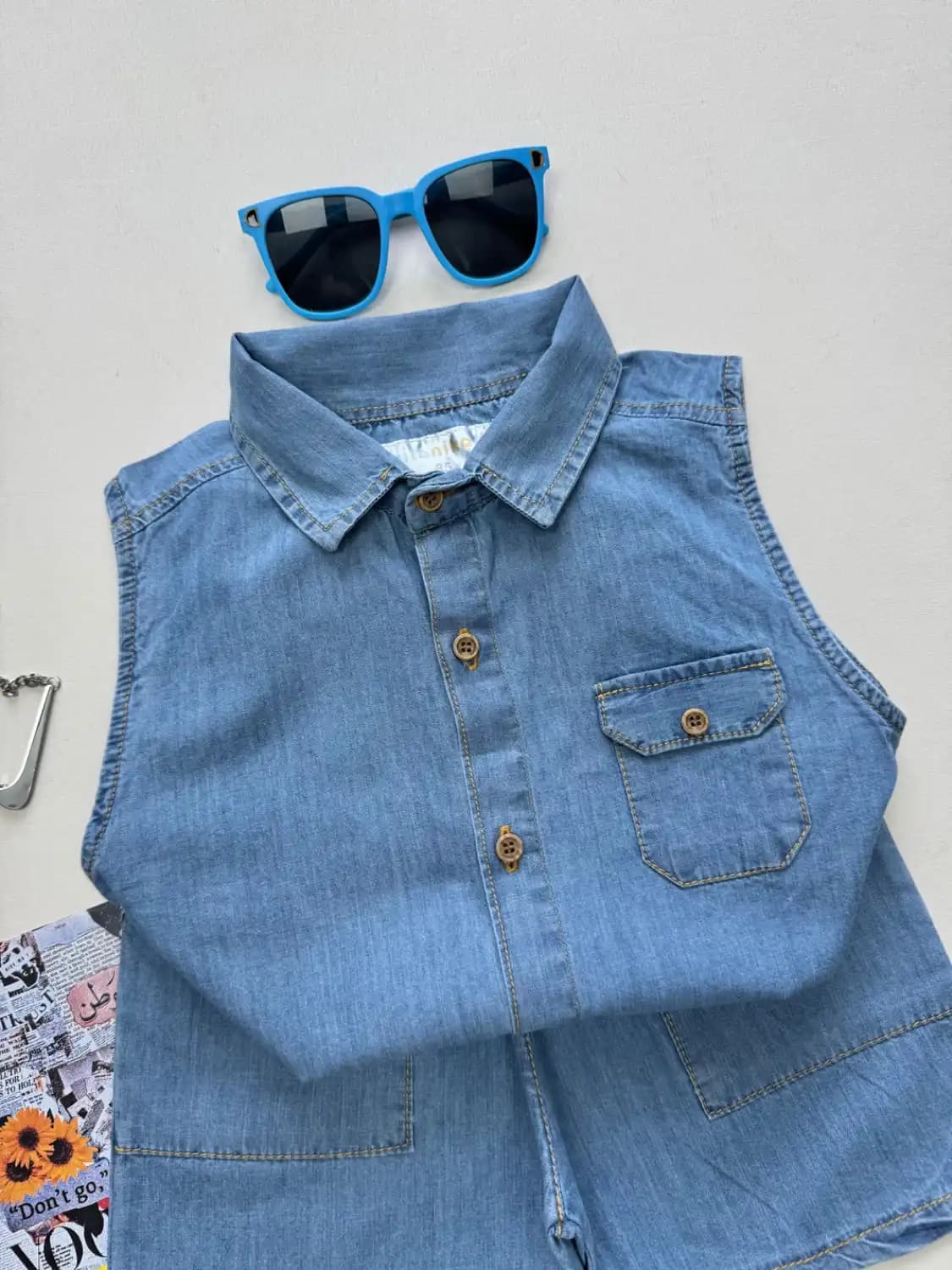 تاپ و شلوارک بچگانه (جین یقه دار)کد 4108 — تصویر ۵