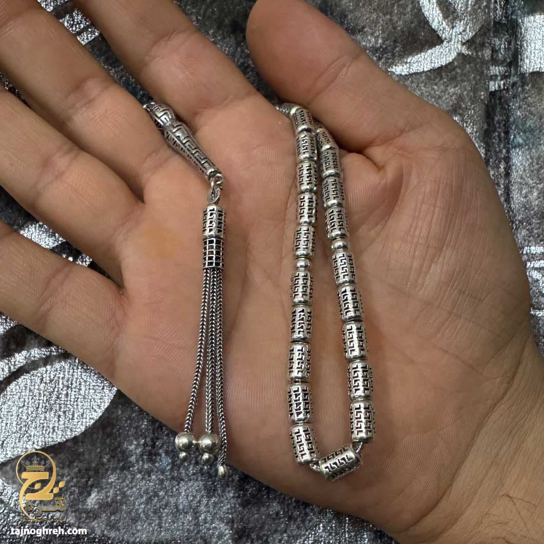 تسبیح نقره ترک سیاه قلم سنگین بلند مدل MST T29 — تصویر ۲
