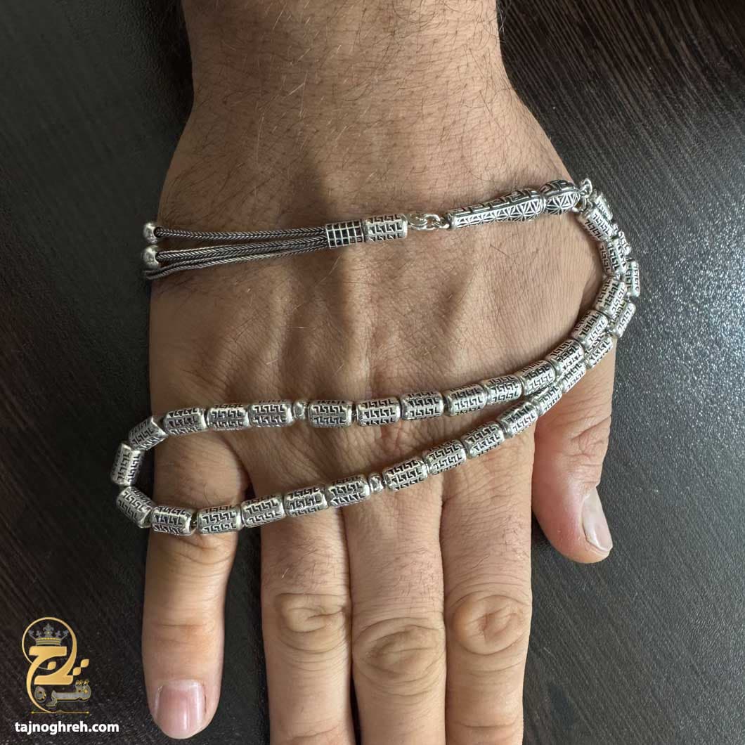 تسبیح نقره ترک سیاه قلم سنگین بلند مدل MST T29 — تصویر ۵